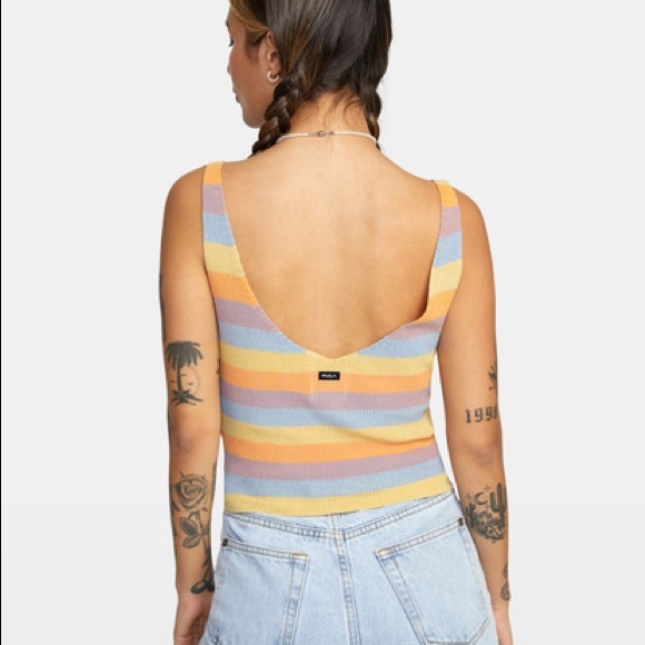 RVCA Rainshadow Sweater Tank Retro 70s Stripped Small - Picture 3 of 5
